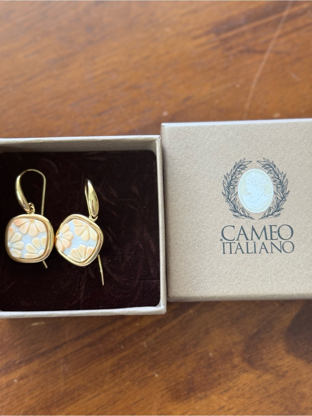Gold-Tone Floral Drop Earrings in Cream & Peach